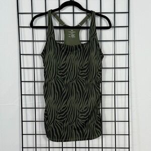 Ruby Ribbon‎ Square Neck Sport Tank Sz 40 Olive Zebra Racerback Shelf Bra 1748